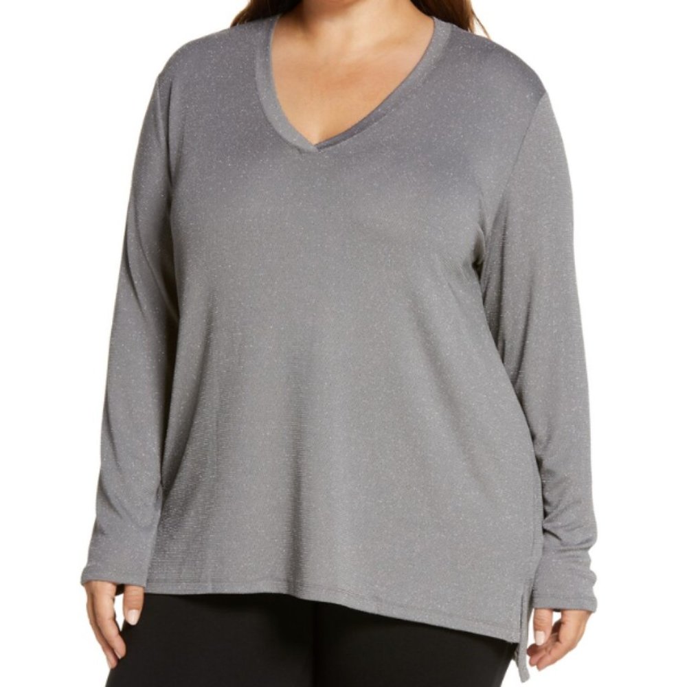 Halogen Glitter V-Neck High-Low Top